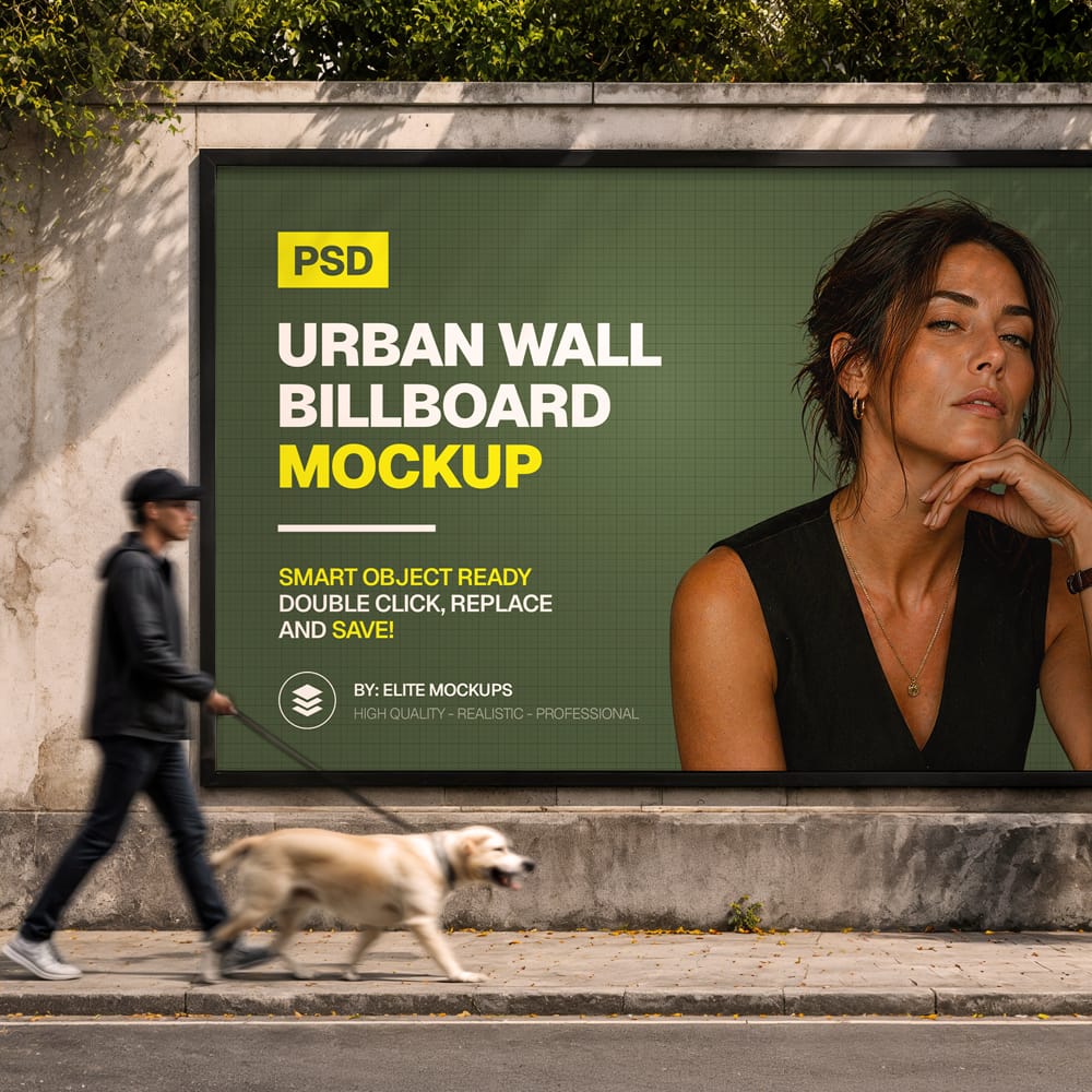 Free Horizontal Urban Advertising Wall Billboard Mockup PSD