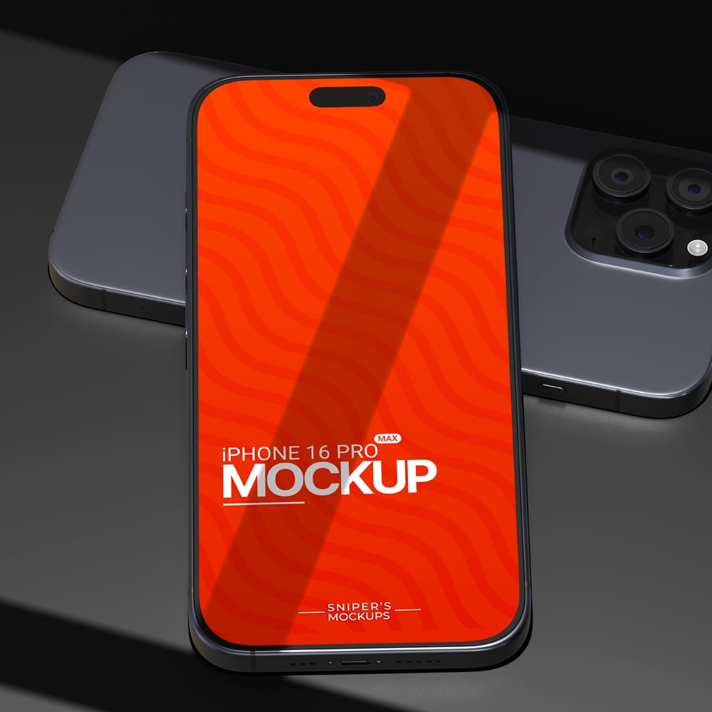 Free Isometric iPhone 16 Pro Max Mockup with Reflection PSD