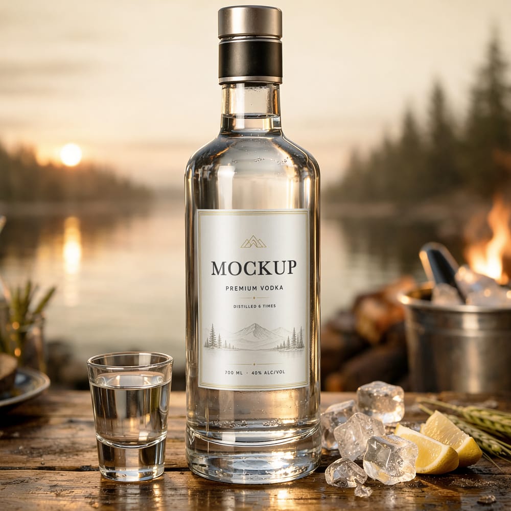 Free Luxury Vodka Bottle Mockup PSD