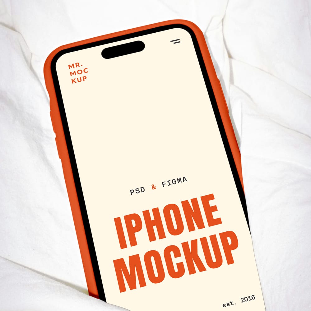 Free Lying in the Bedding iPhone Pro Mockup PSD