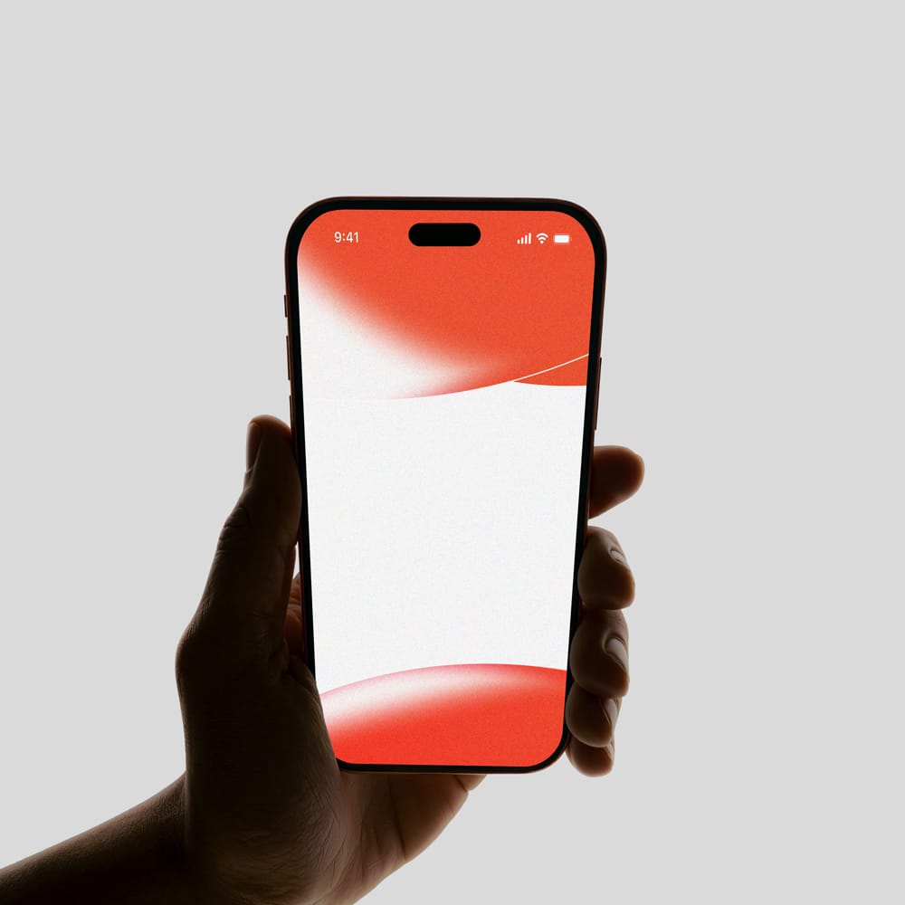 Free Minimalist Hand-Held iPhone 15 Pro Mockup PSD
