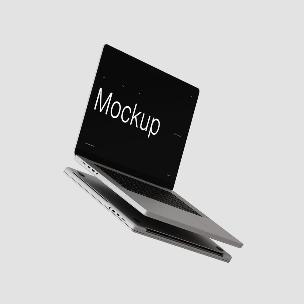 Free Minimalist MacBook Pro Mockup on Black Background PSD