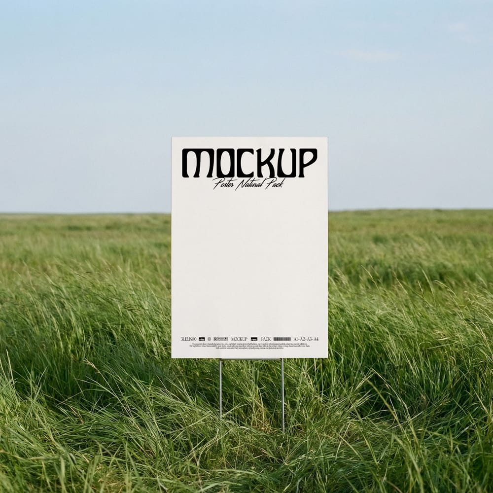 Free Natural Poster Mockup in Green Field PSD