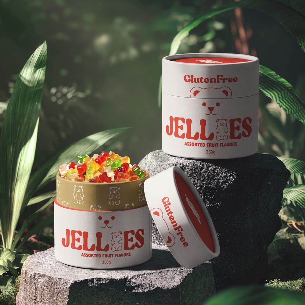 Free Paper Tubes in Jungle Jellies Packaging Mockup PSD