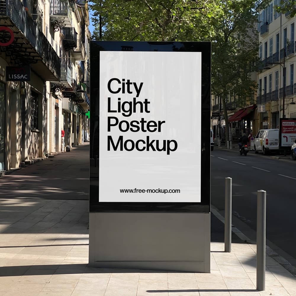 Free Realistic City Light Poster Mockup on Urban Street PSD
