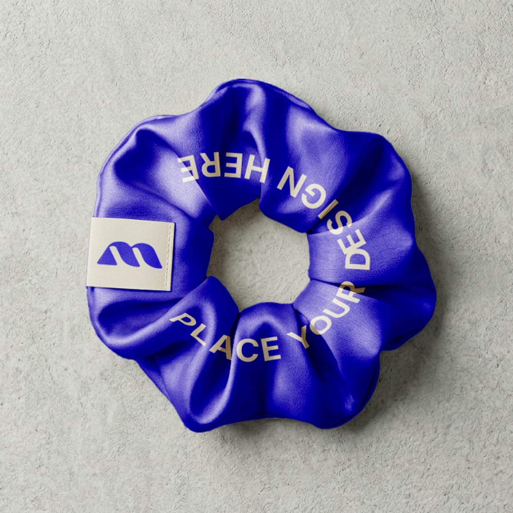 Free Scrunchie Mockup Flat Lay with Woven Label PSD