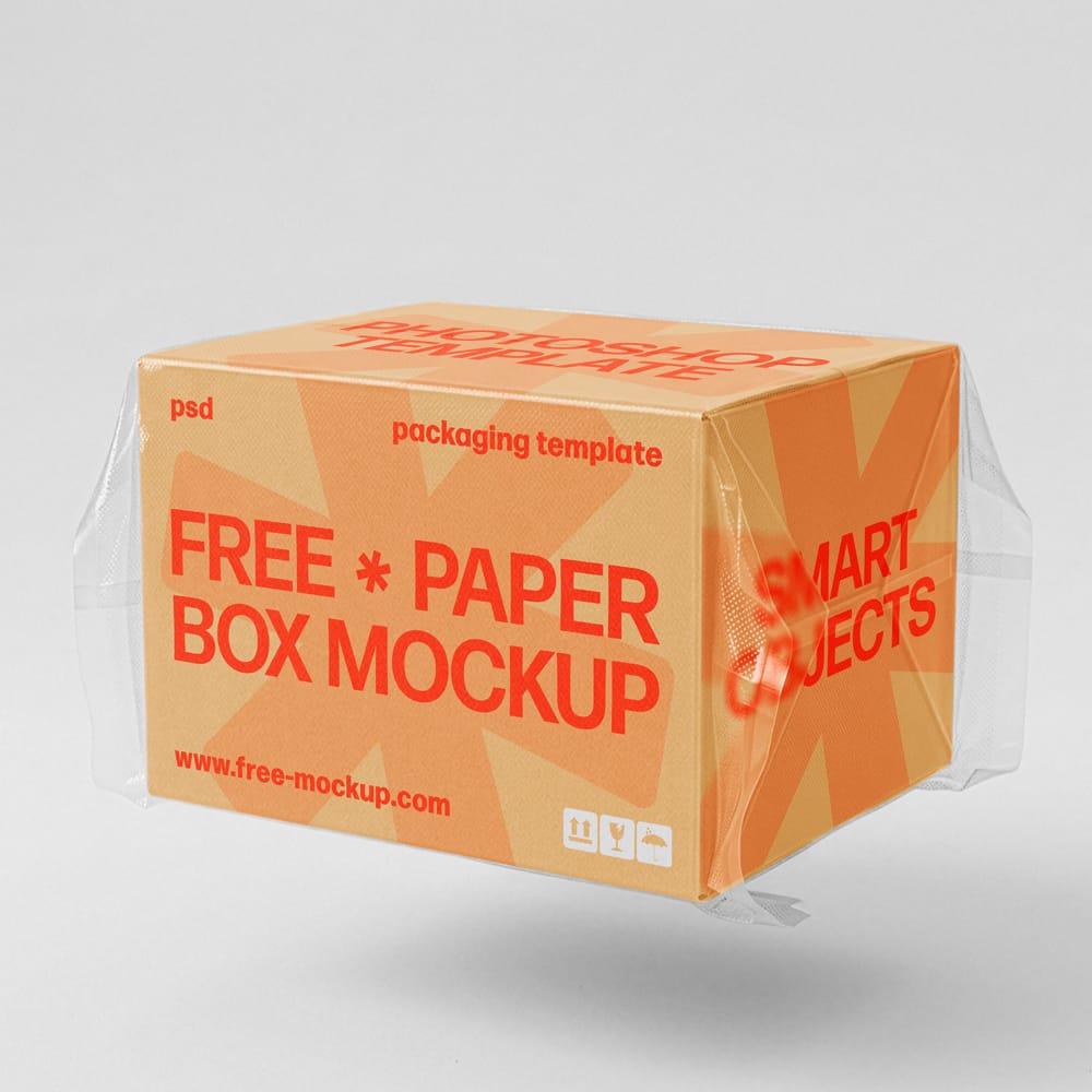 Free Shrink-Wrapped Packaging Box Mockup PSD