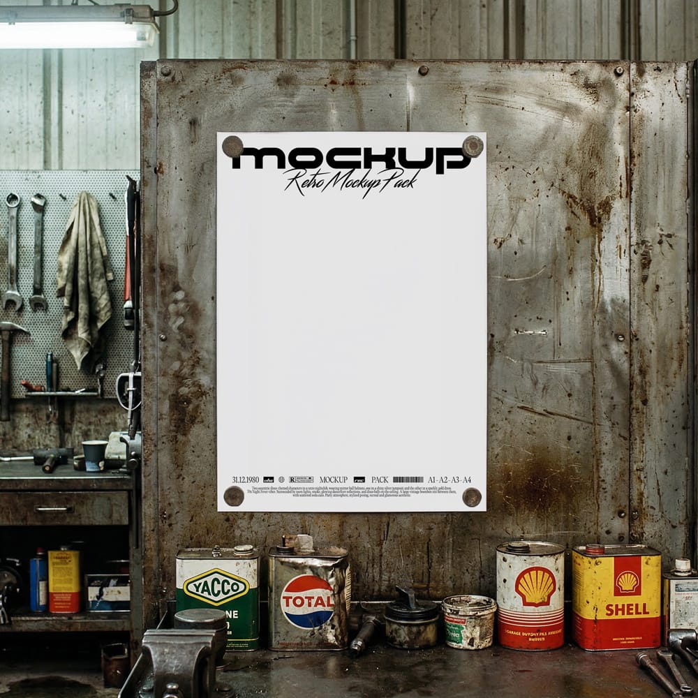 Free Vintage Workshop Poster Mockup PSD