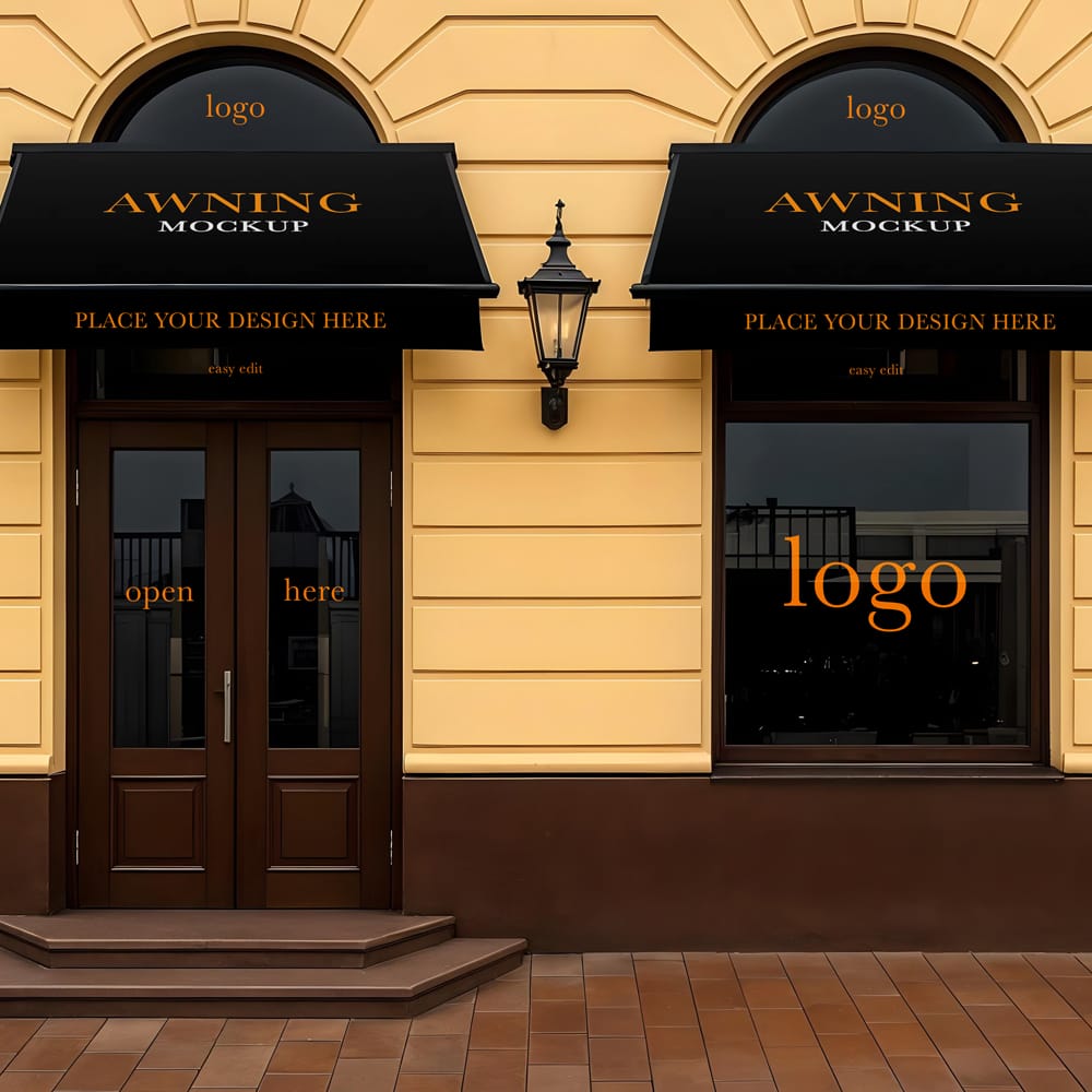Free Window Banner and Awning Mockup Template PSD