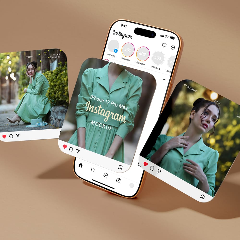 Free iPhone 17 Pro Max Instagram Carousel Mockup PSD