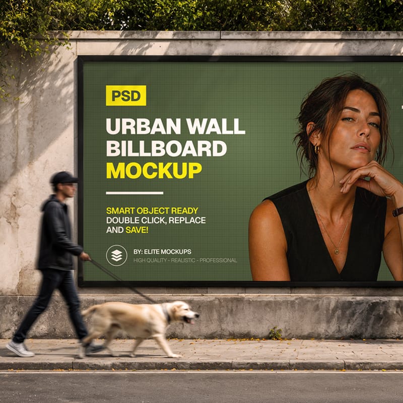 Horizontal Urban Advertising Wall Billboard Mockup PSD