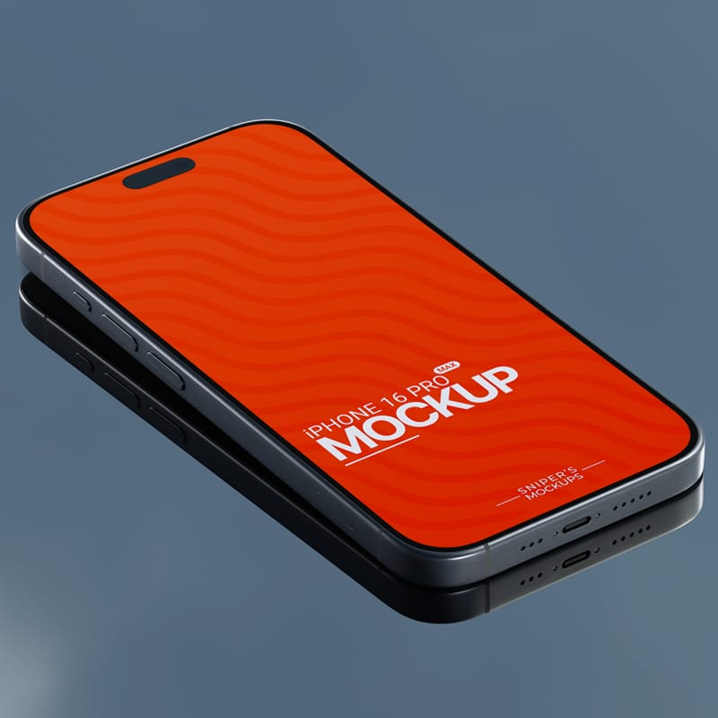 Isometric iPhone 16 Pro Max Mockup with Reflection PSD