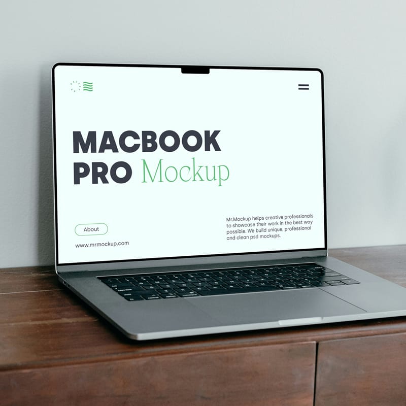 MacBook Pro On The Dresser Mockup PSD
