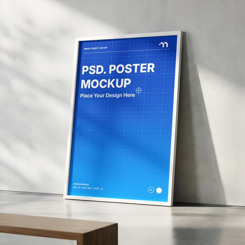 Modern Framed Poster Mockup in Minimalist Interior PSD