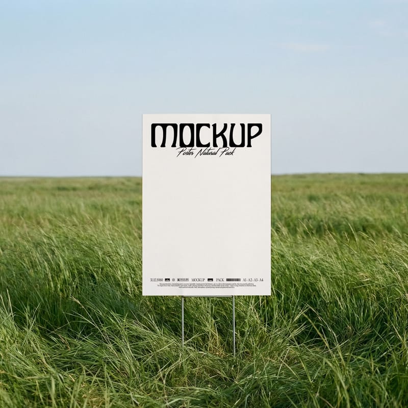 Natural Poster Mockup in Green Field PSD