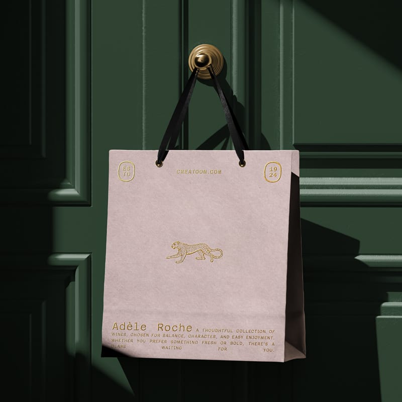 Paper Bag Mockup Hanging On A Classic Door Front View PSD
