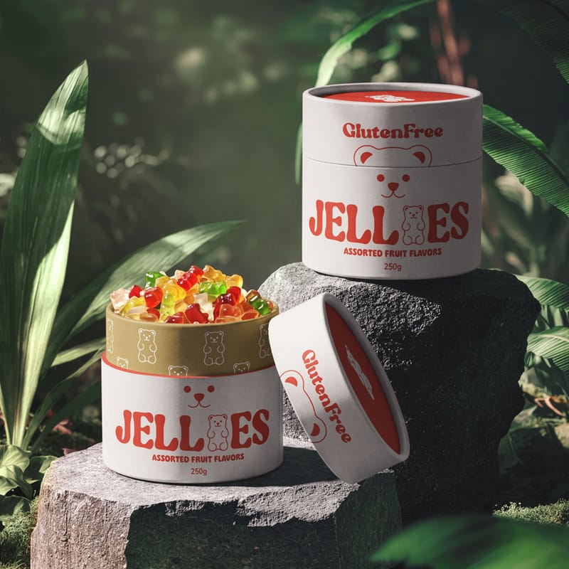 Paper Tubes in Jungle Jellies Packaging Mockup PSD
