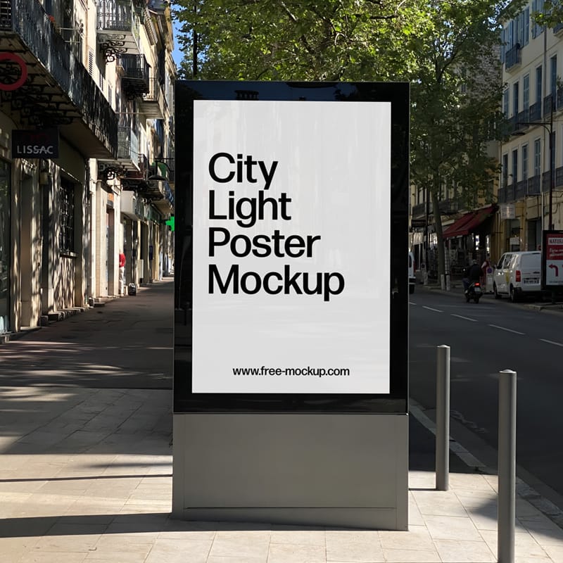 Realistic City Light Poster Mockup on Urban Street PSD