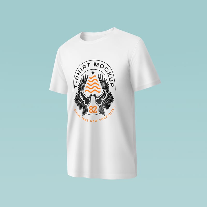 Realistic Men's White Crewneck T-Shirt Mockup PSD