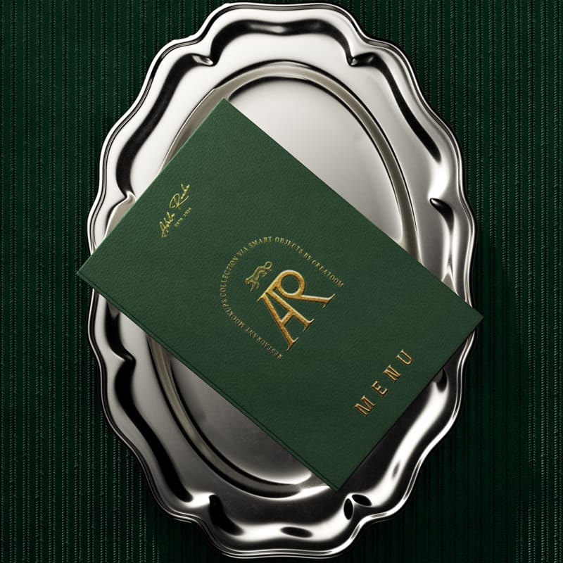 Restaurant Cover Menu Mockup On Tray Top View PSD
