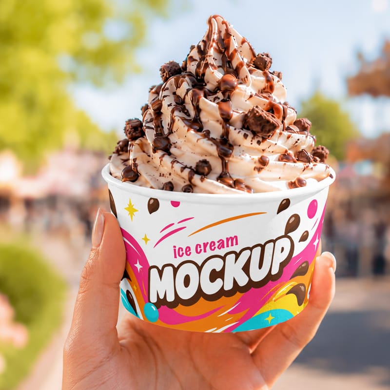 Scene with Carton Ice Cream Cup Mockup PSD