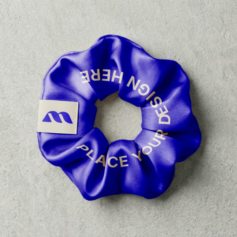 Scrunchie Mockup Flat Lay with Woven Label PSD