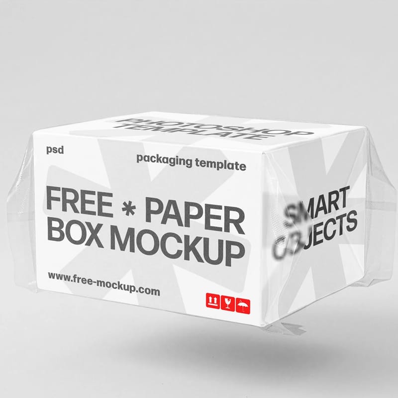 Shrink-Wrapped Packaging Box Mockup PSD