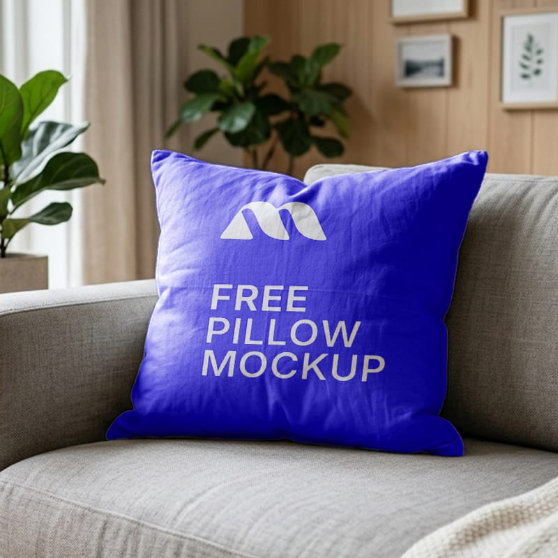 Square Pillow Mockup on Sofa PSD