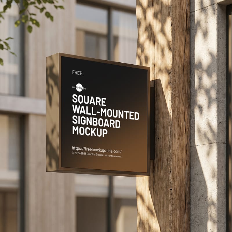 Square Wall-Mounted Signboard Mockup Template PSD