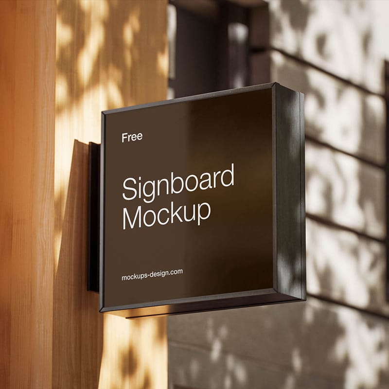 Square Wall-mounted Signboard Mockup PSD