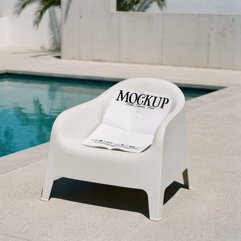 Summer Poster Mockup on Poolside Chair PSD