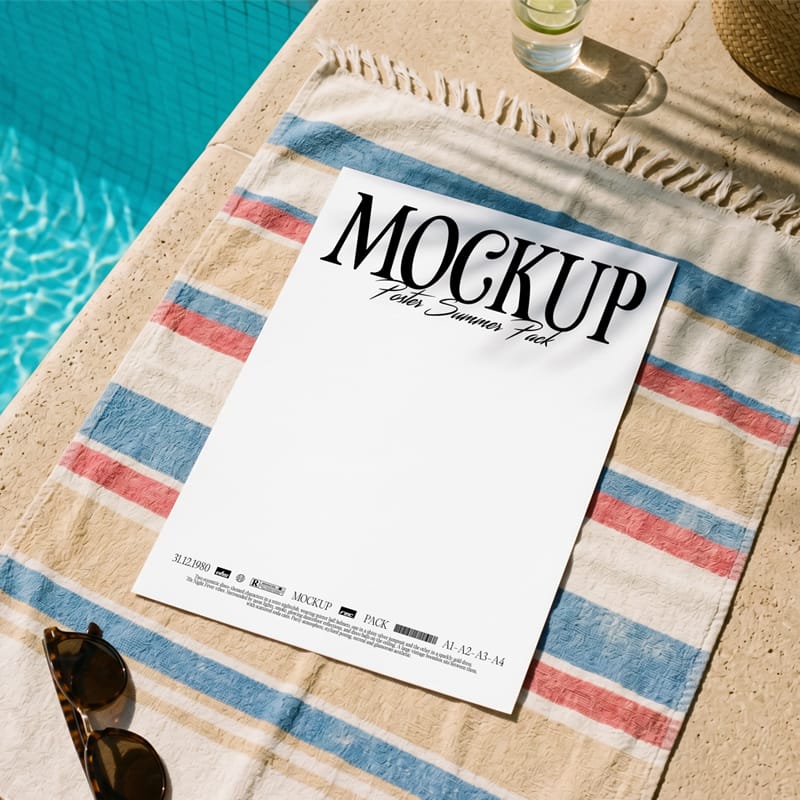 Summer Poster Mockup on Poolside Towel PSD