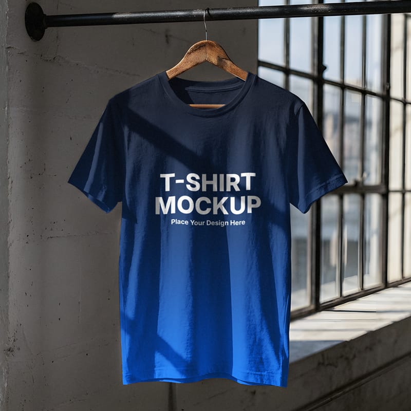 T-Shirt Mockup on Hanger in Loft Setting PSD