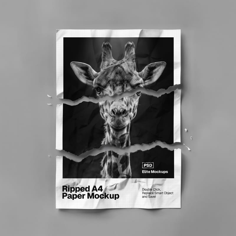 Three-Piece Ripped A4 Paper Mockup PSD
