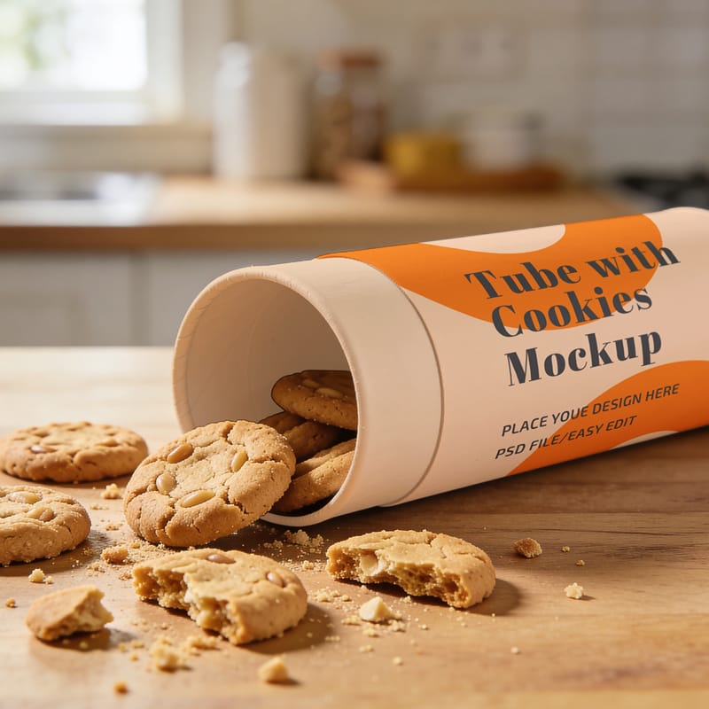 Tube Mockups with Cookies PSD