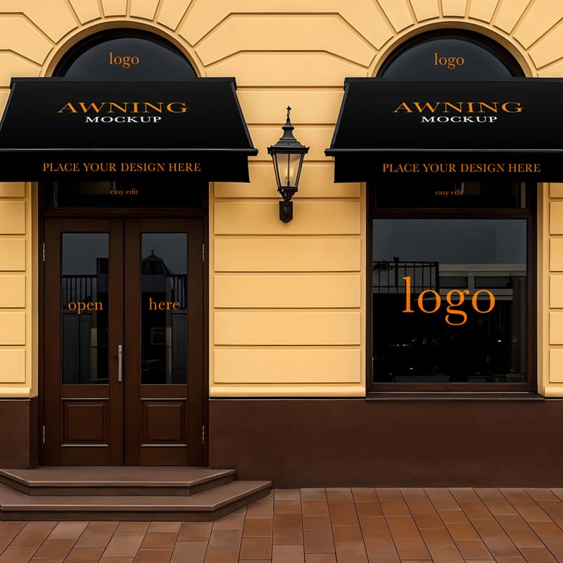 Window Banner and Awning Mockup Template PSD