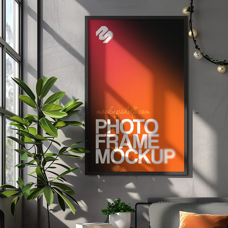 Window Side Photo Frame Mockup PSD
