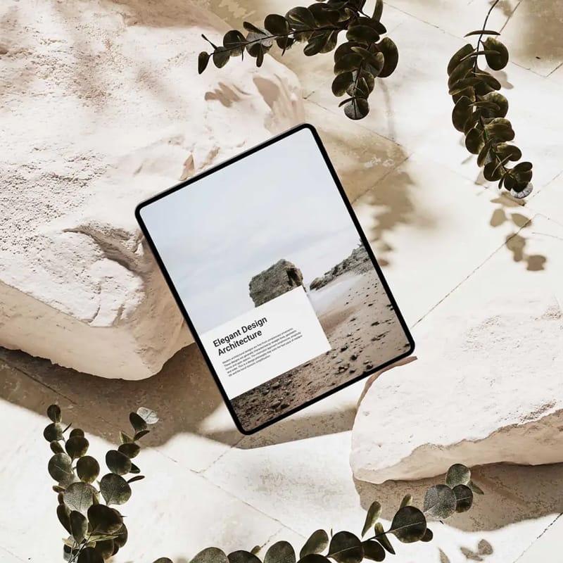 iPad Mockup with Natural Stones PSD