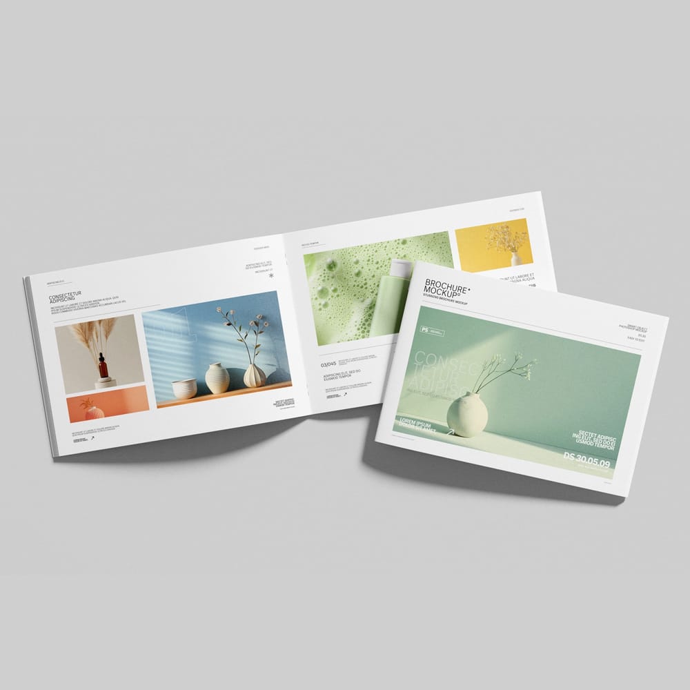 Free Elegant A4 Landscape Brochure Mockup Front Scene Display PSD